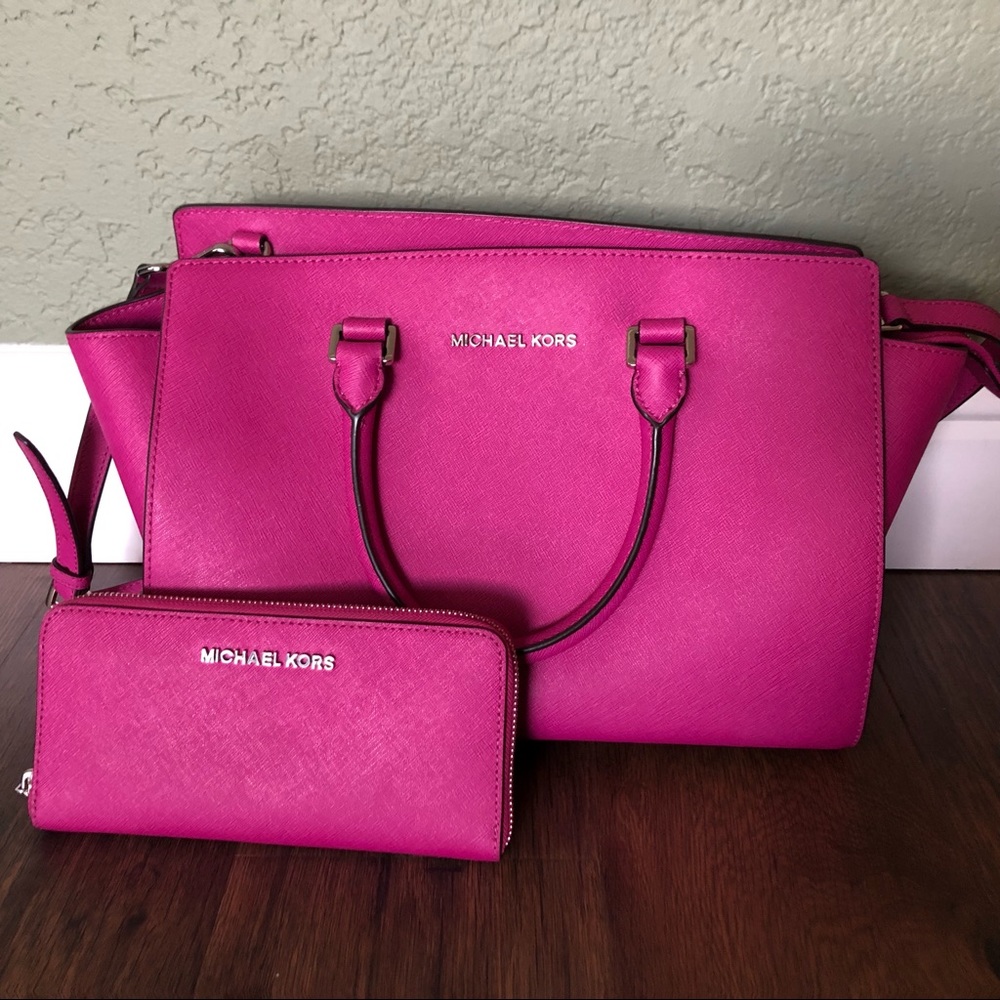Pink Michael Kors Selma medium satchel & wallet